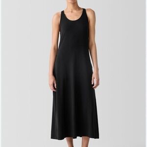 Vintage Eileen Fisher sleeveless  black rayon ankle length layering dress size s